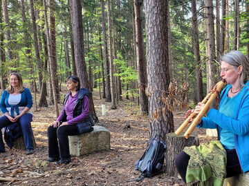 Yoga mit Musik im Wald.